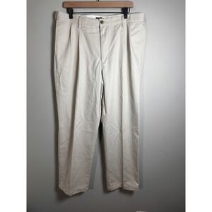 Lands End Mens 36 Traditional Fit Pleated Chino Pants Khaki Cotton Trousers